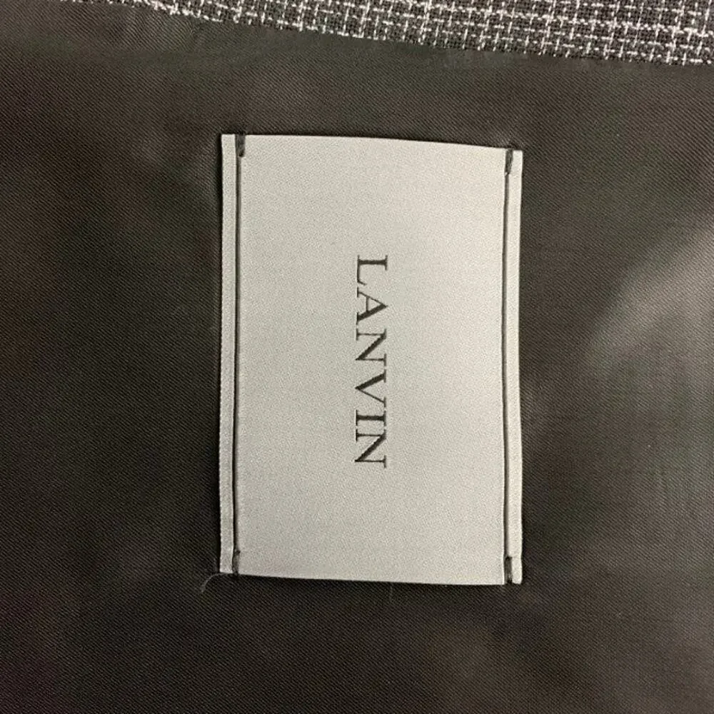 LANVIN Size 38 Navy Grey Plaid Wool Notch Lapel Regular Sport Coat